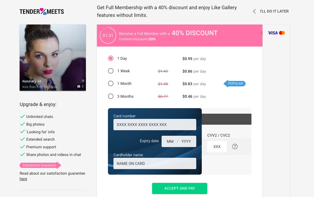 TenderMeets upgrade profile